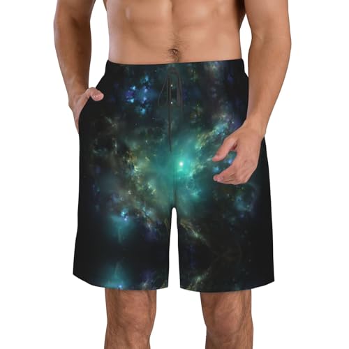 Alqppm Short de plage décontracté avec cordon de serrage à taille élastique pour homme Motif galaxie, Blanc, 3X-Large Extra Tall