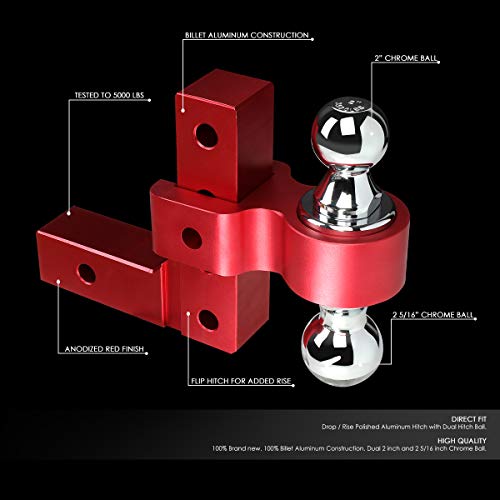 Dna Motoring Hitch-Alu-001-Rd Aluminum 6"Drop Adjustable Dual Ball Trailer Tow Towing Hitch,Red #TOP1