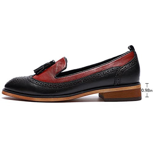 Image of Mona flying Women's Leather Tassel Loafers Slip on Brogue Flat Office Shoes