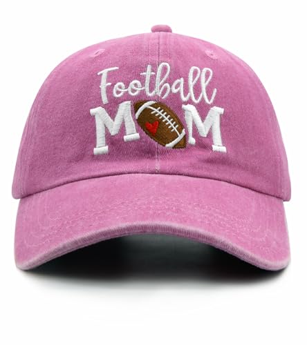 Wodeal Distressed Football Mom Hat for Women, Adjustable Washed Embroidered Baseball Cap for Mama - Pink