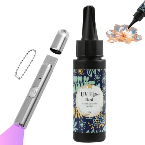 UV Resin Kit with Rechargeable 395nm UV Light (60g) Crystal Clear Fast-Cure Epoxy Resin Glue - Jewellery, Glass, Plastic, Acrylic & Nail Art
