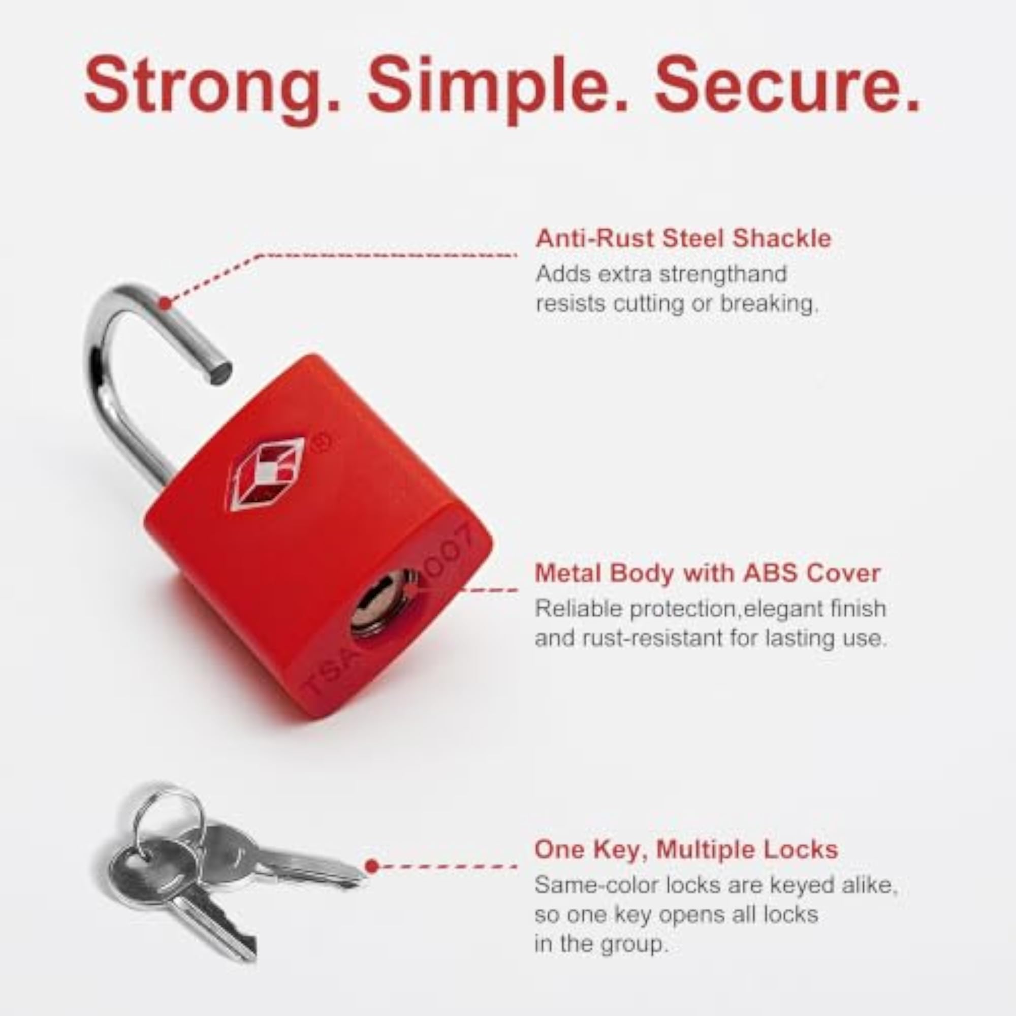 TSA Approved Travel Luggage Locks with Key, 4 Pack