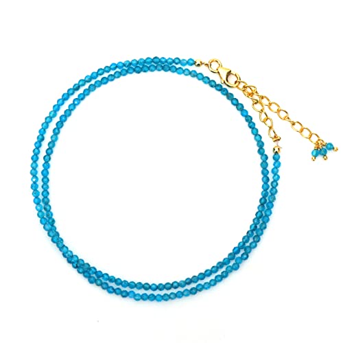 Natural Neon Apatite Beaded Gemstone Choker Necklace,Faceted Beads, Birthstone Necklace, Energy Healing Crystal, Gift For Her, 925 Sterling Silver Jewelry 18 Inch (Neon Apatite)