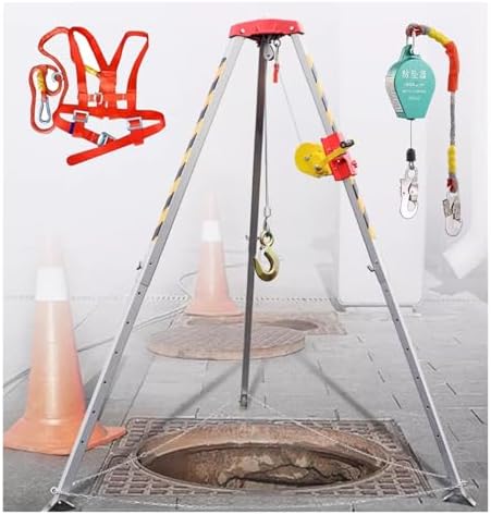 Fall Arrest Kits, Retractable Lifting and Rescue Equipment Cable Confined Space Rescue Tripod Kits with Winch, Narrow Space Emergency Life Saving Device Wo(2600lbs Winch+Safety Belt