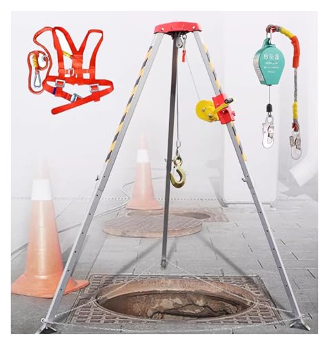 YLLFFLL Retractable Lifting and Rescue Equipment Cable Confined Space Rescue Tripod Kits with Winch, Narrow Space Emergency Life Saving Device Workplace Safety Tripod(1200lbs Winch+Safety Belt)