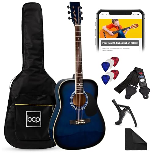 Best Choice Products 41in Full Size Beginner All Wood Acoustic Guitar Starter Set w/Gig Bag Strap Capo Strings Picks - Blue