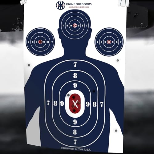 KNINE OUTDOORS Shooting Targets Paper, 12 x18 inch, Bulk for Hunting, Handguns, Pistols, Rifles, Silhouette with Red Bullseye, Blue Design (25 PACK)