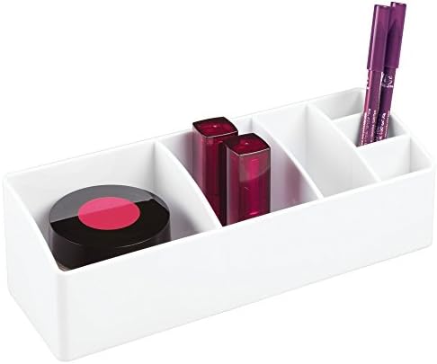 iDesign 42731 Medicine Storage Box for Bathroom and Medicine Cabinet, Small Plastic Bathroom Storage with 6 Compartments, Practical Make Up Organiser for Bathroom Accessories, White