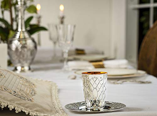 [6 Pack] Laura Stein Premium Designed Disposable, Silver-Like, Plastic Silver Kiddush Wine Drinking Cup With Matching Tray For Wedding, Passover, Shabbat, Havdalah, Or Kids. #TOP5