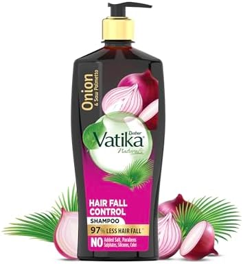 Dabur Vatika Onion Hair Fall Control Shampoo - 640ml | Up to 97% Hair Fall Reduction I With Onion and Saw Palmetto I No Nasties Shampoo | Fortified with Vitamin E & Pro-Vitamin B5