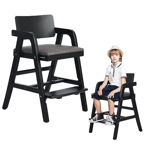 Leesinwing Solid Wood high Chairs for Toddlers,High Chair Grows with Kid for Dining, Study Chair for Children, Black