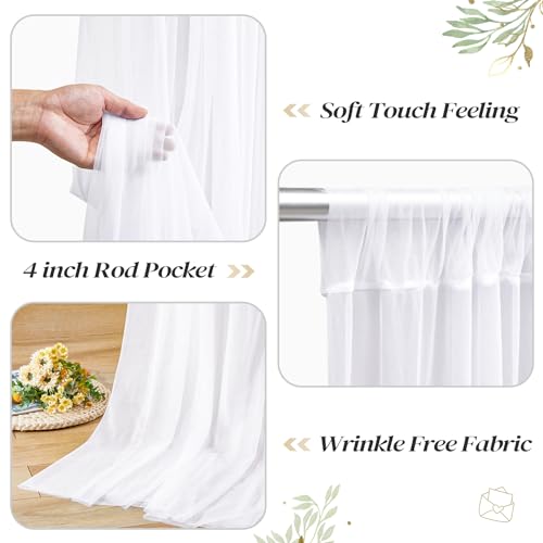 10ft x 10ft White Backdrop Curtain with Lights String for Parties, Sheer Tulle Wedding Photo Backdrops Drapes for Baby Shower Birthday Party Decorations Background for Photography by Shillance - Used condition - Image 4