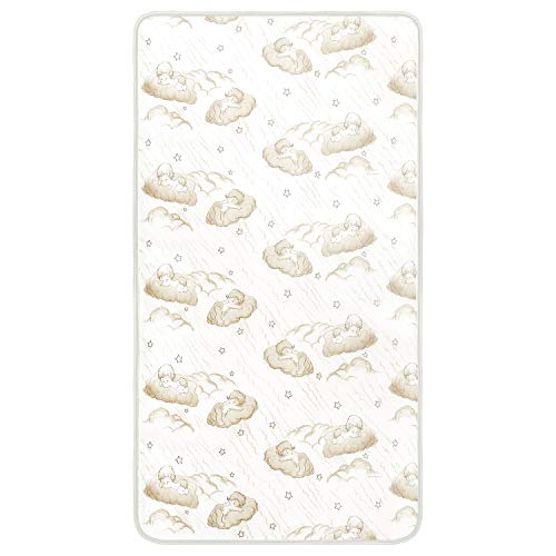 Dream On Me Sweet Dreams 88 Coil Spring Crib And Toddler Bed 6" Mattress In Blue, Green Guard Gold Certified, Beige Cloud Vinyl Cover With Baby, 17 Lb #TOP5