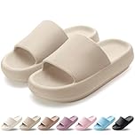 VAVOBIS Sliders Cloud Slippers Women Men Lightweight Slippers Cloud Sliders Non-Slip Flip Flops with Thick Sole for Bathroom Pool Beach House Waterproof Indoor/Outdoor，Khaki，5.5-6 UK