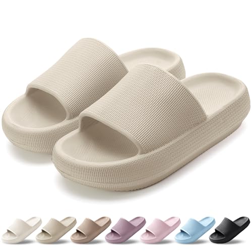 HEOAARG Zapatillas de Estar por Casa Mujer Hombre Zapatillas Nube Suave Chanclas de Baño Ligeras Pantuflas Chancletas Slippers Antideslizante Transpirables，Caqui，37-38 EU