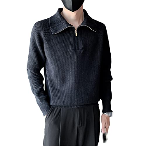 Manteau pull en tricot de qualité supérieure col roulé zippé noir L