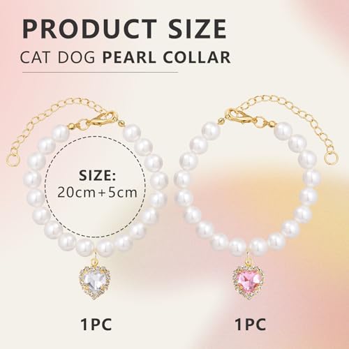 Cosmeria Verstellbare Perlen Haustierhalsband mit Herzförmigen Strasssteinen, 2 Farben, Elegantes Design für Kleine Katzen und Hunde