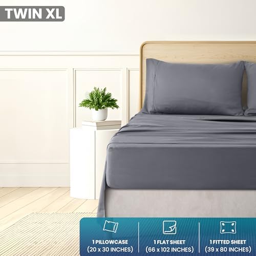 Utopia Bedding Twin XL Sheet Sets - Brushed Microfiber - Soft Bed Sheets for Twin XL Bed - Includes 1 Fitted, 1 Flat, & 1 Pillow Case - Deep Pocket (Grey) - 1