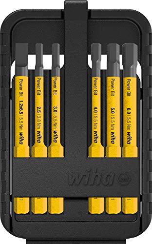 Wiha Bit Set Power slimBit electric 7 teilig I Bit Box mit Gürtelclip I Schlitz, Innensechskant I flexibel, kompakt, mobil I 3,8-5,5Nm (44107)