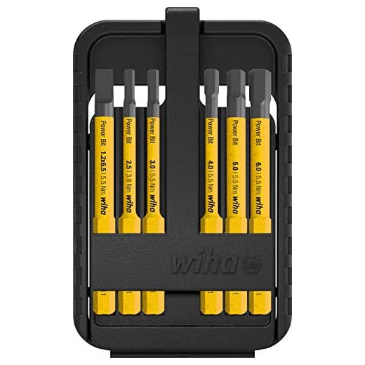 Wiha Bit Set Power slimBit für Elektriker (44107), gelbe Bits für speedE, lange und dünne Bits, Schlitz/Innensechskant, 6 teilig in Box