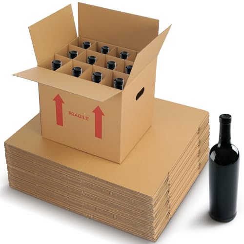Image of Tatuo 30 Pack Wine Box for Moving, 12 Bottle, with Divider, 14 x 12 x 13 in | Liquor Shipping Packing Box Bulk, Corrugated Cardboard, Reinforced Bottom, Break Resistant, Heavy Duty, Cellar Storage