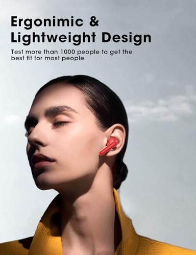 Image of Wireless Earbuds Deep Bass Sound Ear Buds, Bluetooth 5.3 Headphones 48H Playtime, LED Display Earphones with Mic, IPX7 Waterproof Lightweight in-Ear Buds, Touch Control for iPhone TV Laptop Red