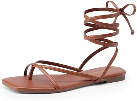 DREAM PAIRS Womens Strappy Flat Sandals - Comfortable Lace Up Gla...