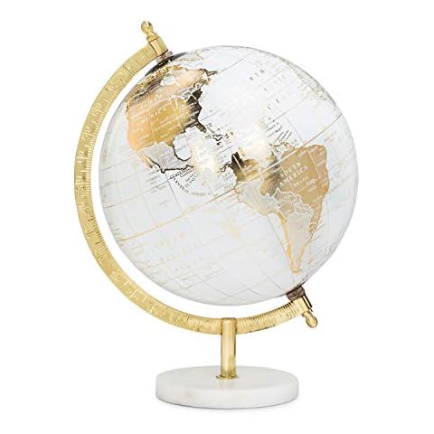 Abbott Collection 57-LATITUDE-18 Spinning Small Decorative Globe, White/Gold, 11" H Cover