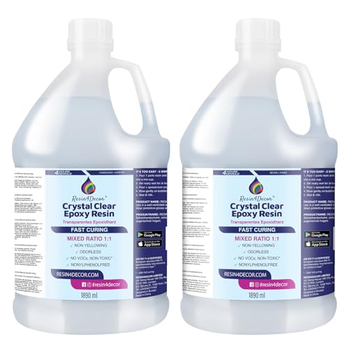 Resine Epoxy Transparente à Durcissement Rapide - 4h de Démoulage - RESIN4DECOR 1:1 Résine & Durcisseur Pour L'artisanat D'art et La Bijouterie Non Jaunissante Inodore Résistant à la Chaleur - 3780ml