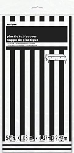 Stripes Rectangular Plastic Table Cover - 54" x 108", Midnight Black, 1 Pc image 4