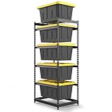 27 Gallon Tote Storage Rack, Heavy-Duty Storage Bin Rack Organizer, 5-Tier Standing Storage Bin Shelves, 250 lb Capacity, Maximize Space for Garage, Warehouse, Utility, 1 Pack Pro(Totes Not Included)