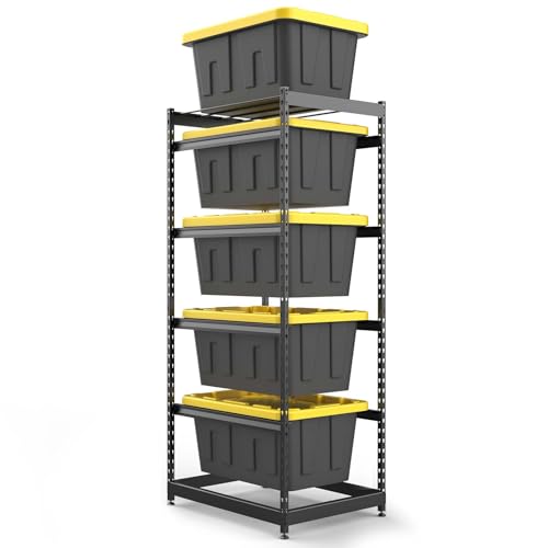27 Gallon Tote Storage Rack Heavy-Duty Storage Bin Rack Organizer 5-Tier Standing Storage Bin Shelves 250 lb Capacity Maximize Space for Garage Warehouse Utility 1-Pack (Totes Not Included)
