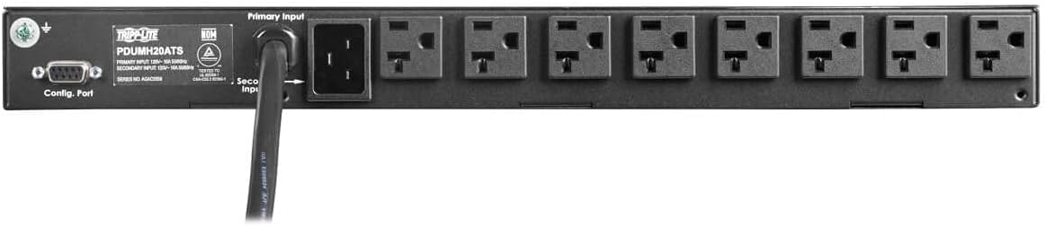 Tripp Lite Metered PDU, Auto-Transfer Switch (ATS), 20A, 120V, 1.92kW, Single-Phase - 16 Outlets (5-15/20R), Dual 12ft L5-20P Input Cords - 1U Rackmount, TAA Compliant, 2 Year Warranty (PDUMH20ATS)