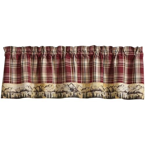 Park Designs Culpepper Lined Bordered Valance 60" X 14", Plaid Tan and Red Window Valance with Forest Inspired Lining, Rustic Window Dressings for Country Farmhouse and Cabin and Lodge Home Decor