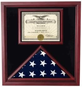 Flag and Certificate Display Case for 3ft X 5 Ft Flag Will Hold 8 1/2 X 11 Certificate, cherry wood
