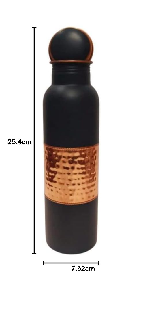 Kupfer Wasserflasche Middle sequnse gehämmert 1000ml für Trinkwasser (schwarz)