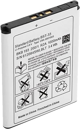 Akku für Sony Ericsson BST-33, (𝟏𝟎𝟎𝟎𝐦𝐀𝐡) High Power Ersatzakku Kompatibel mit für C901i C903i K800i K810i W205i W595i W880i W960i Akku für Sony Ericsson BST-33, (𝟏𝟎𝟎𝟎𝐦𝐀𝐡) High Power Ersatzakku Kompatibel mit für C901i C903i K800i K810i W205i W595i W880i W960i