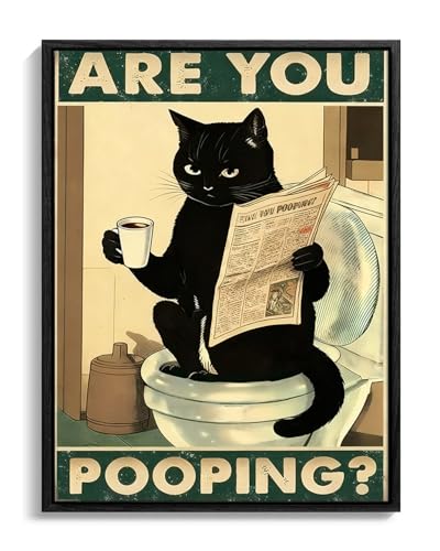 Funny Bathroom Wall Art Black and White Canvas Wall Art, Humorous Toilet Canvas Prints, Modern Framed Bathroom Wall Decor for Guest Bathroom Kids Washroom Bathroom Decor 6 * 8in