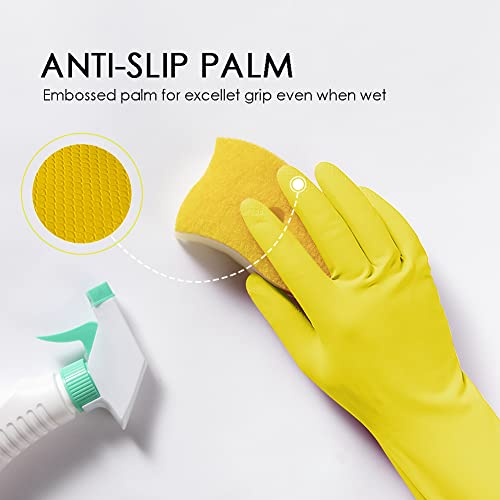 Homidek 3 Pairs Reusable Rubber Gloves For Dishwashing Cleaning,Latex Dish Washing Gloves With Flocked Cotton Liner, Water Resistant Household Gloves For Kitchen Bathroom #TOP3
