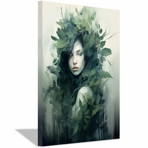 Peinture à l'huile toile TERUEA portrait nordique vert 40x60cm encadrée