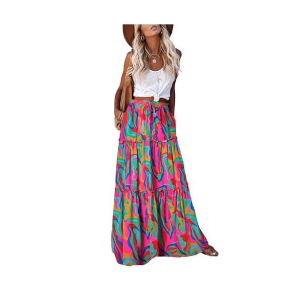 EARKOHA Womens Casual High Waist Tie Paisley Print Long Maxi Skirt with Pockets