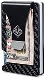 RFID Carbon Fiber Wallet| Slim Card Holder Wallet for Men & Women with Money Clip (Black Carbon)