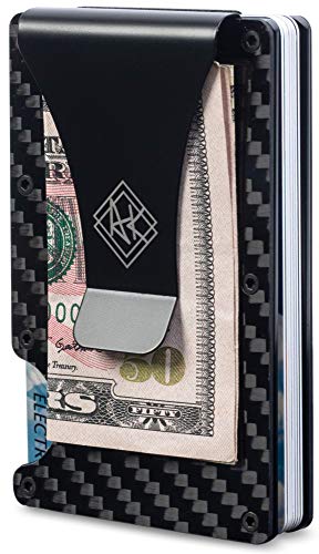 RFID Carbon Fiber Wallet| Slim Card Holder Wallet for Men & Women with Money Clip (Black Carbon)