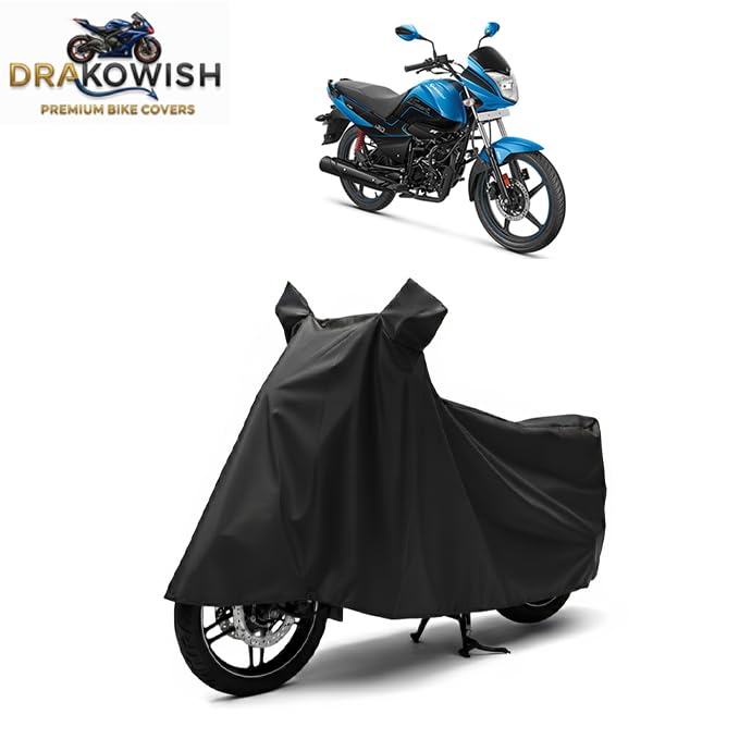 Image of DRAKOWISH Waterproof Bike Cover for Hero Splendor Ismart 110 | All Weather Protection from Rain, Dust, UV Rays & Scratches with Mirror Pockets & Buckle Belt | Splendor Ismart 110 Bike Cover