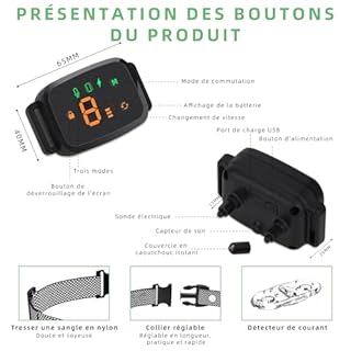Collier Anti Aboiement Chien, 4 Modes Son/Vibration/Choc Electrique, Réglable 8 Niveaux de Sensibilité, Rechargeable Contrôle Anti-aboiement Intelligent, Étanche IP67 pour Gros Petit Chien-Noir