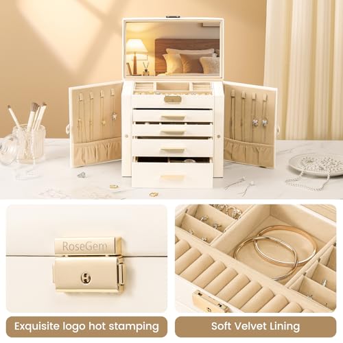 RoseGem Synthetic Leather Huge Jewelry Box Organizer for Women, Lockable by RoseGem - Used condition - Image 6