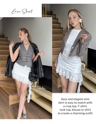 Avidlove Lace Skirts for Women Sexy Flowy Asymmetrical Low Rise Ruffle Mini Skirt2