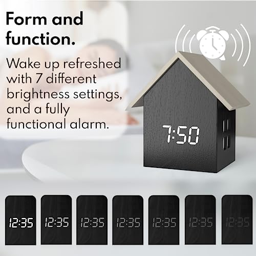 Driini House-Shaped Alarm Clock With Temperature Display (Dark Wood) – Modern Aesthetic With Cute Cube Frame And White Led Dimmer - Perfect Small Digital Clock For Living Room, Bedside Table Or Desk #TOP1