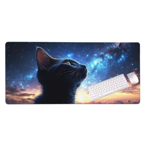 Tapis de Souris Gaming XXL Mousepad 900 x 500 mm Grand Tapis Souris, Le chat étoiléTapis Souris pour Clavier et Bureau, avec Bords Surpiqués et dos Antidérapant pour Gamer, Personnel de Bureau S-11669