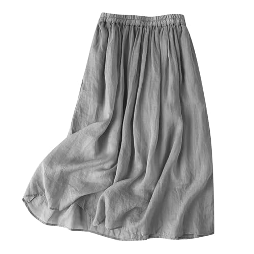 HGps8w Elegant Linen Maxi Skirt for Women 2025 Fall Elastic High Waisted Vintage Loose A-Line Swing Casual Skirts